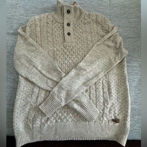 Beige Cable Knit Sweater with Button Collar | Men’s